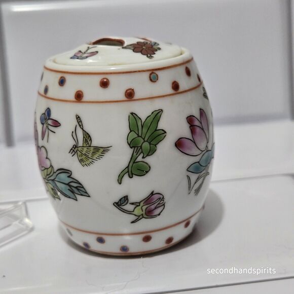 Vintage Jingdezhen China Trinket Ginger Spice Jar Mini 2.5" Dragonfly Floral - Picture 2 of 8